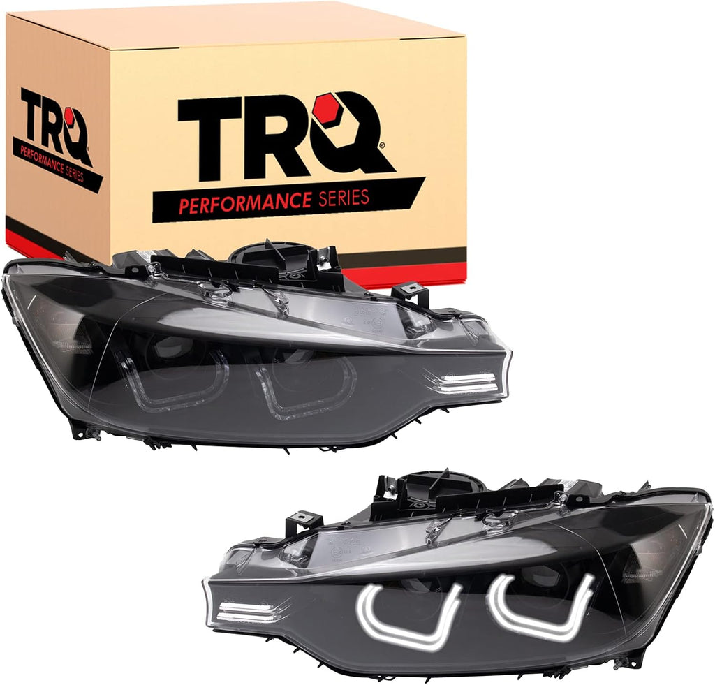 TRQ 2 Piece Headlight Assembly Set Performance Halogen LED C Light Bar Black