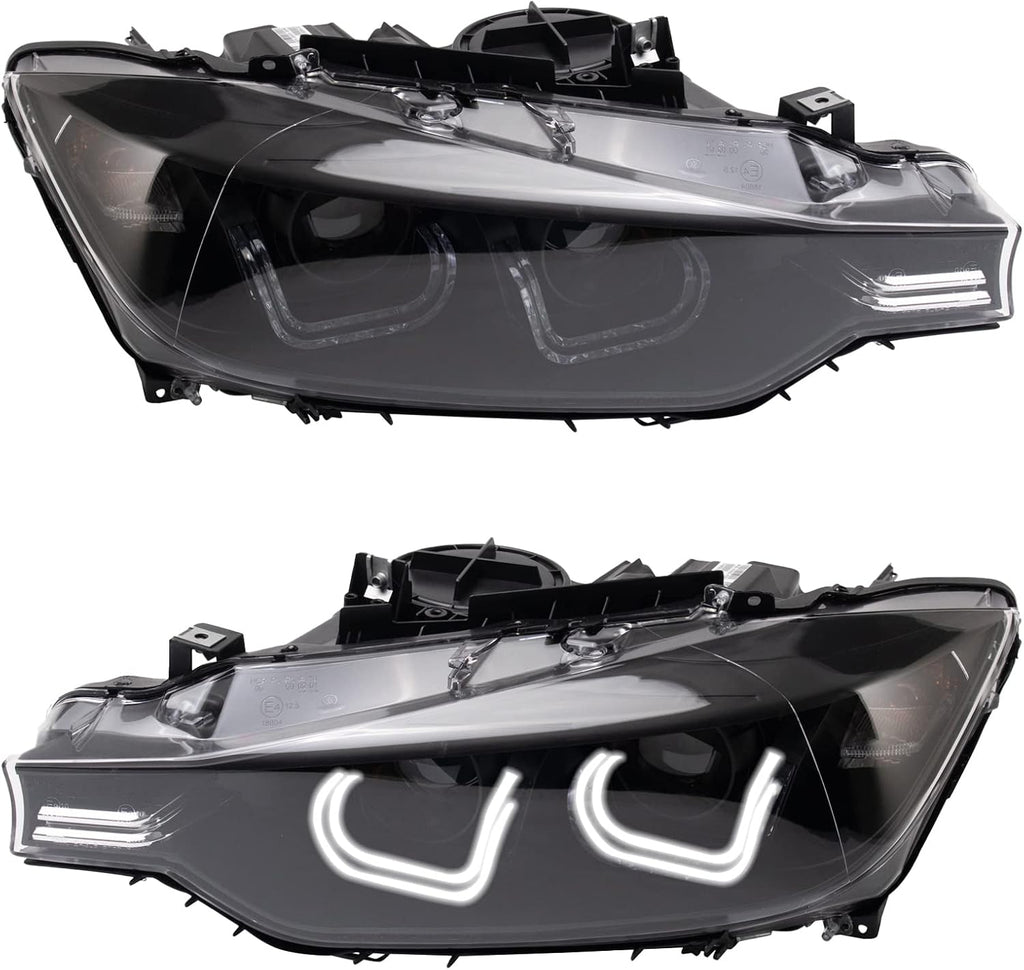 TRQ 2 Piece Headlight Assembly Set Performance Halogen LED C Light Bar Black