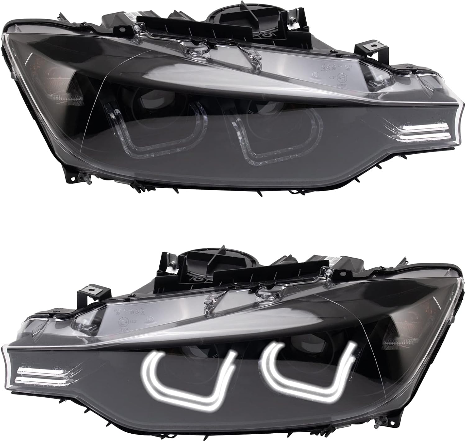 TRQ 2 Piece Headlight Assembly Set Performance Halogen LED C Light Bar Black